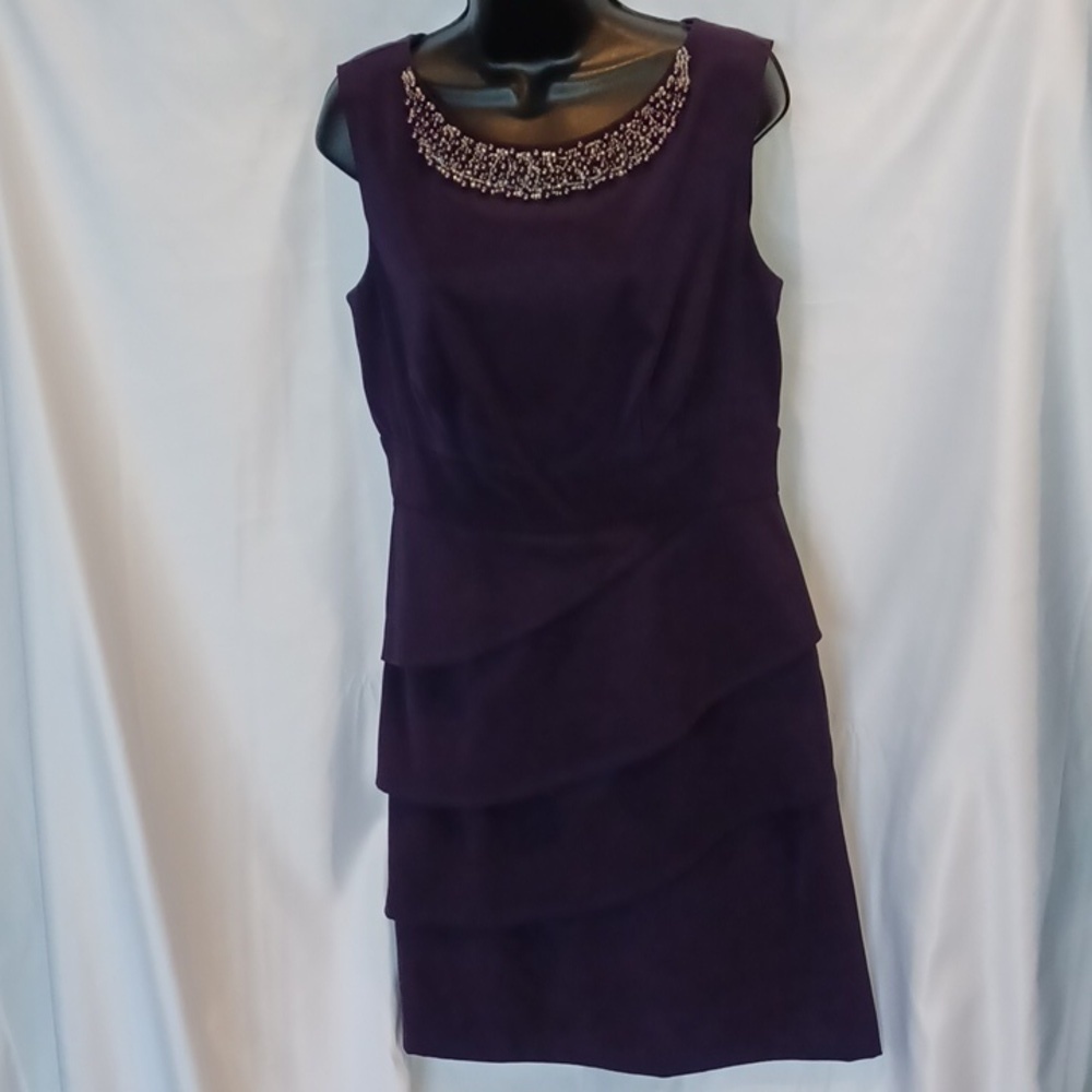 ⚜️Connected Woman’s Eggplant/Purple Cocktail Dress Pearl/Crystal Neckline⚜️